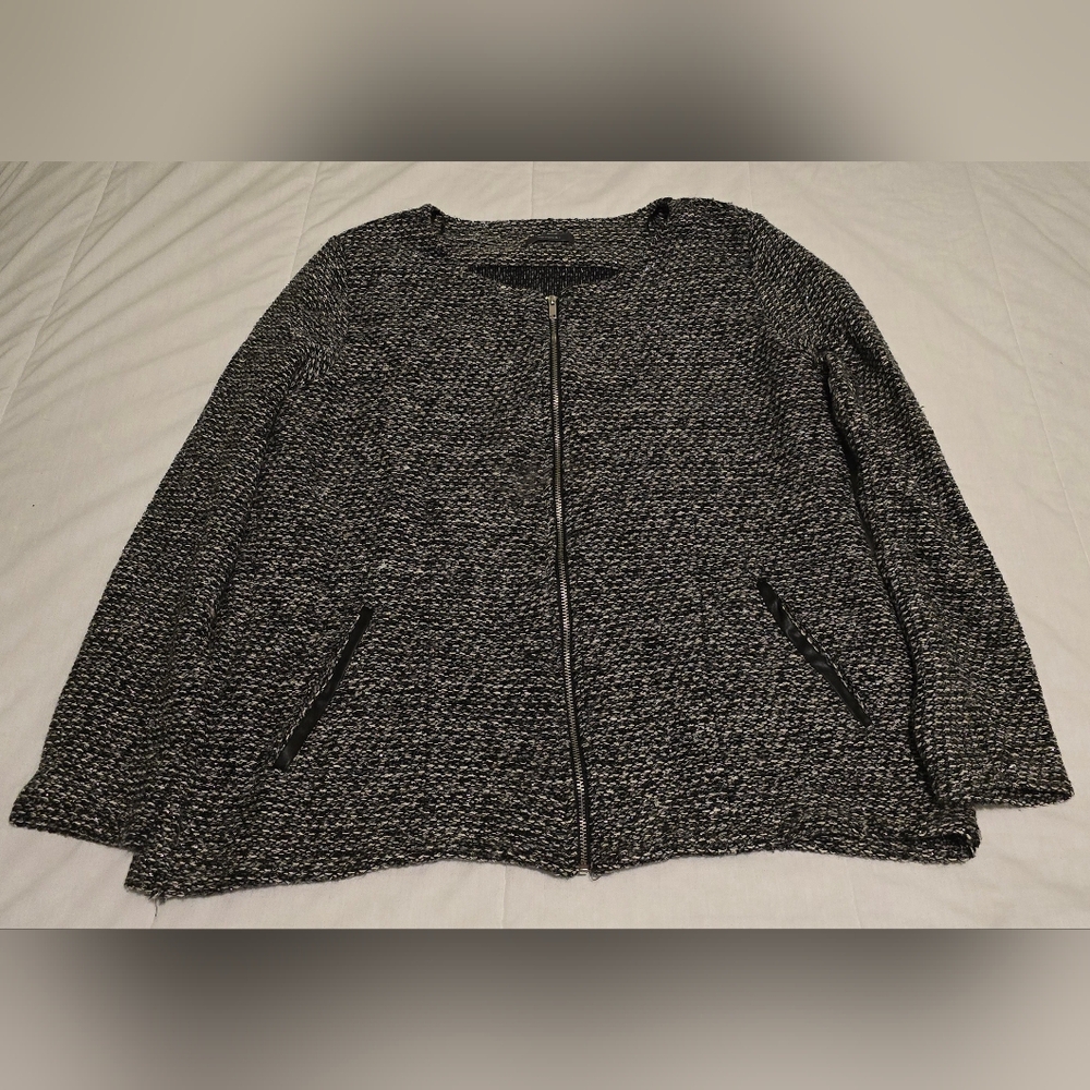 EUC Yessica XL Sweater Full Zip Up Longsleeve 2 Pockets Black Gray Shimmery